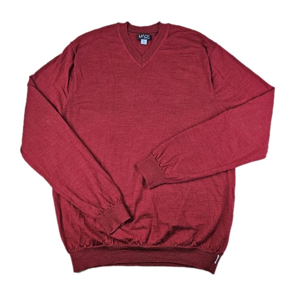 MADE Cam Newton Men's Large Red Merino Wool Blend V-Neck Long Sleeve Sweater